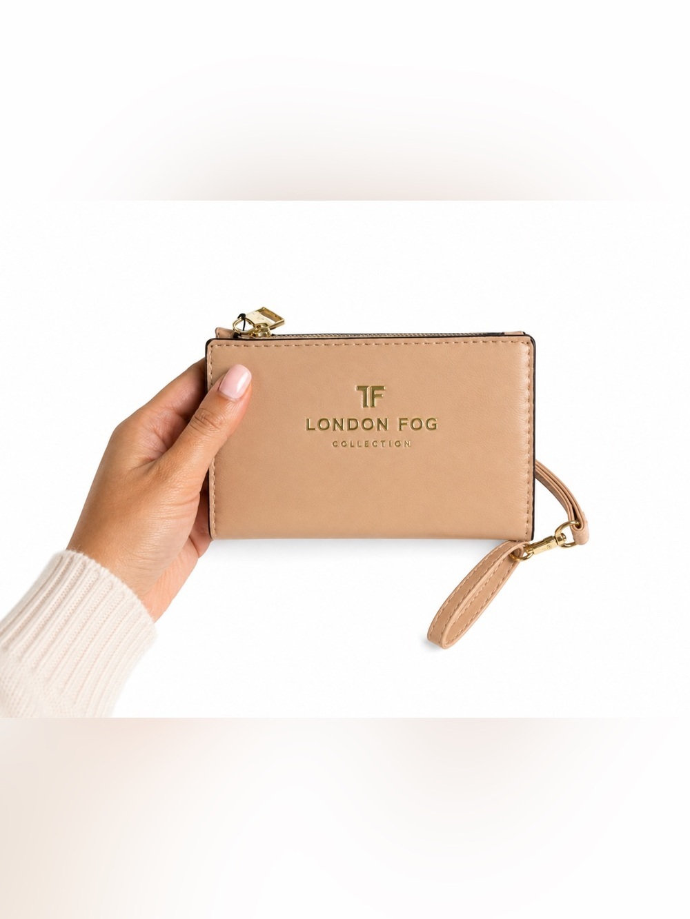 London Fog Carlisle Bifold Wristlet Clutch with Gold Logo Pale Blush